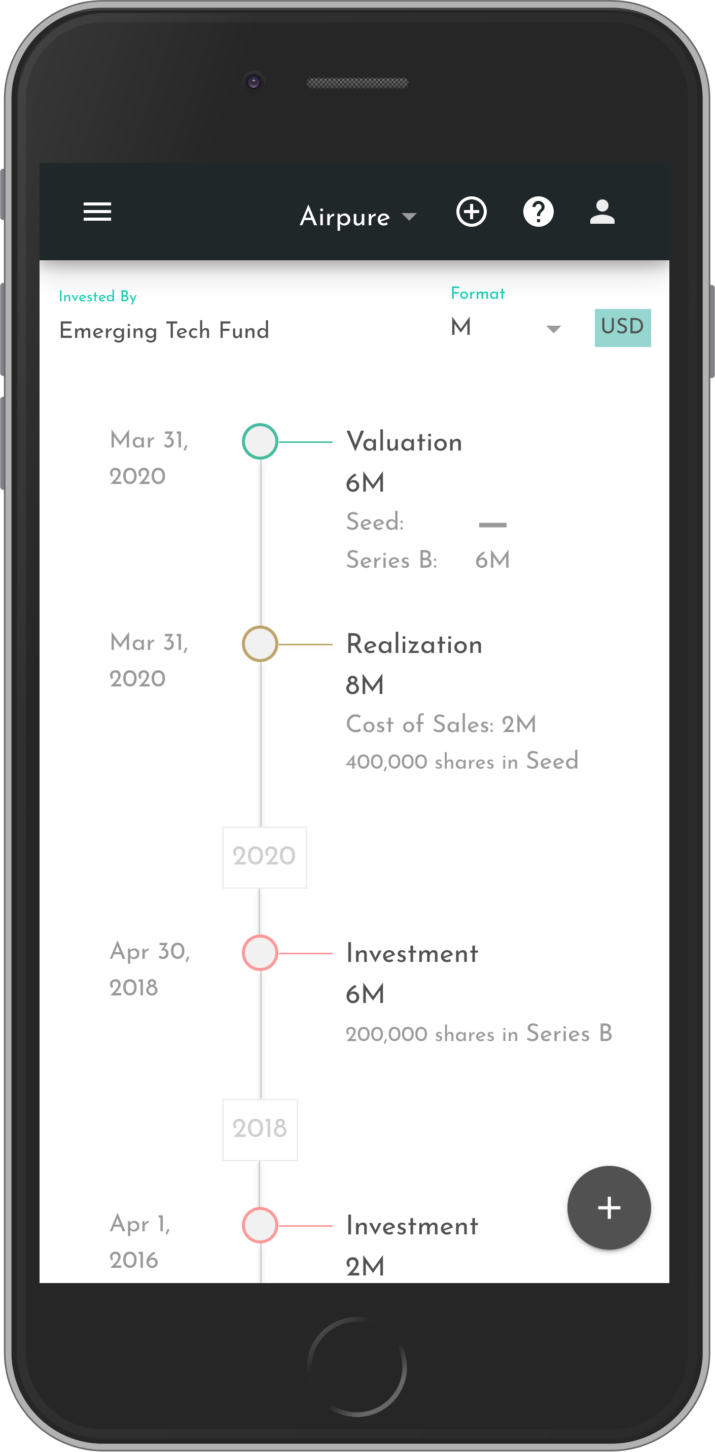 View your investment and valuation cashflows at a tap